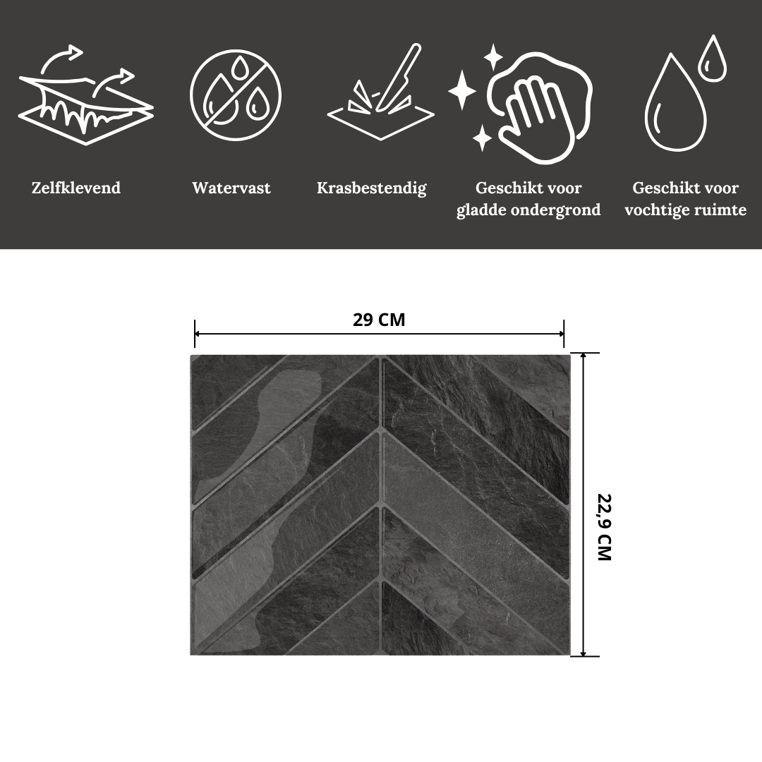 Plaktegel Black mist chevron 1mm